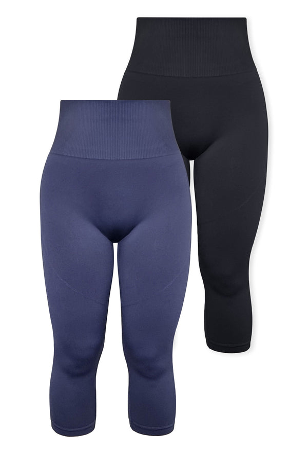 Seamless High Waist 3/4 Capri Leggings - 2 Pack