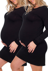 Maternity Bamboo Long Sleeve Relaxed Fit Dress - 2 Pack