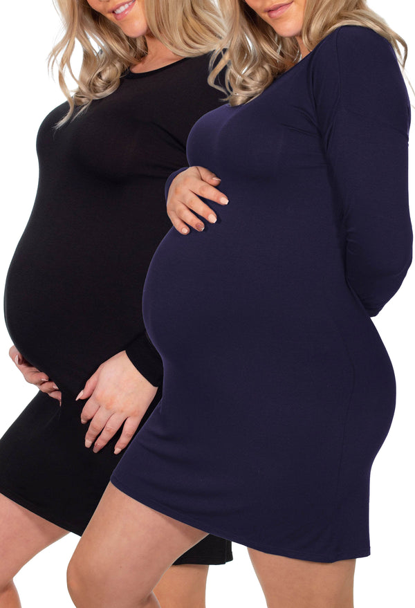 Maternity Bamboo Long Sleeve Relaxed Fit Dress - 2 Pack