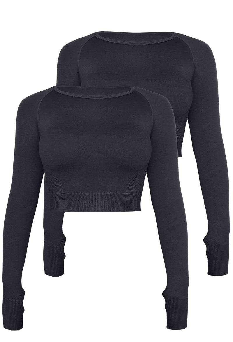 Seamless Long Sleeve Crop Thermal Top - 2 Pack