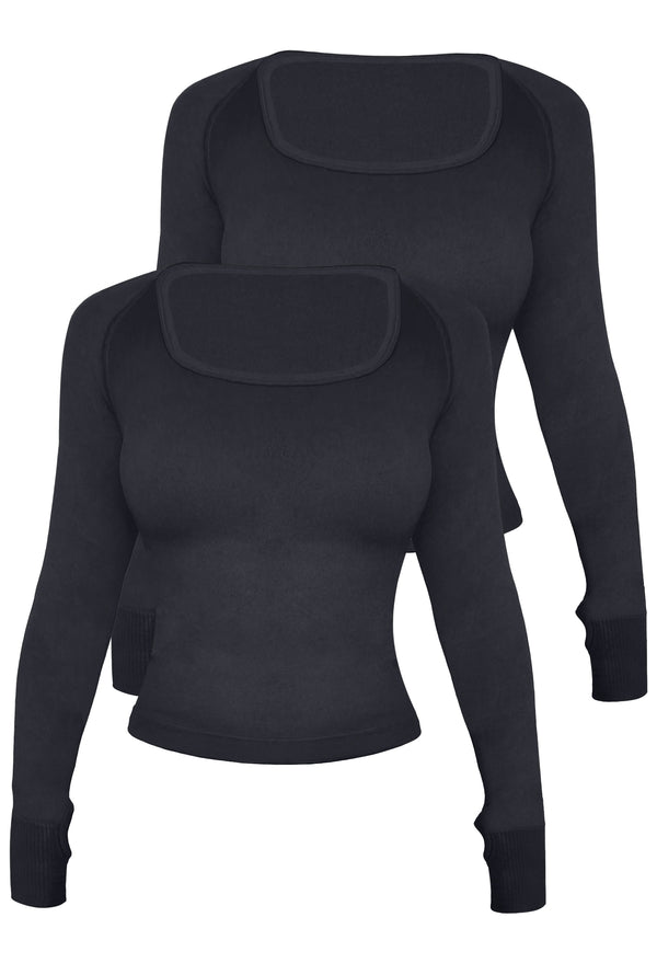 Seamless Square Neck Long Sleeve Thermal Top - 2 Pack