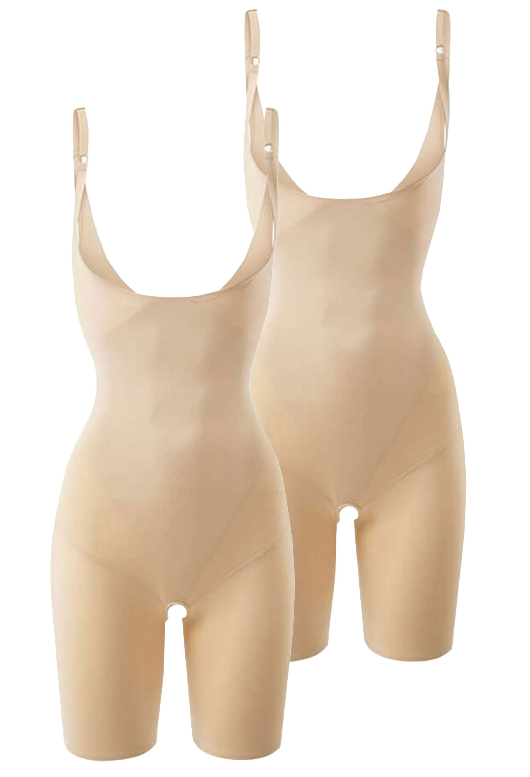 Open Bust Shaping Shorts Bodysuit With Adjustable Straps - 2 Pack