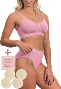 Pink Bamboo Bra + High Cut Set With FREE Nipple Covers