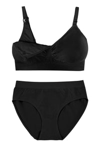 Black Bamboo Nursing Bra + High Cut Undies Set