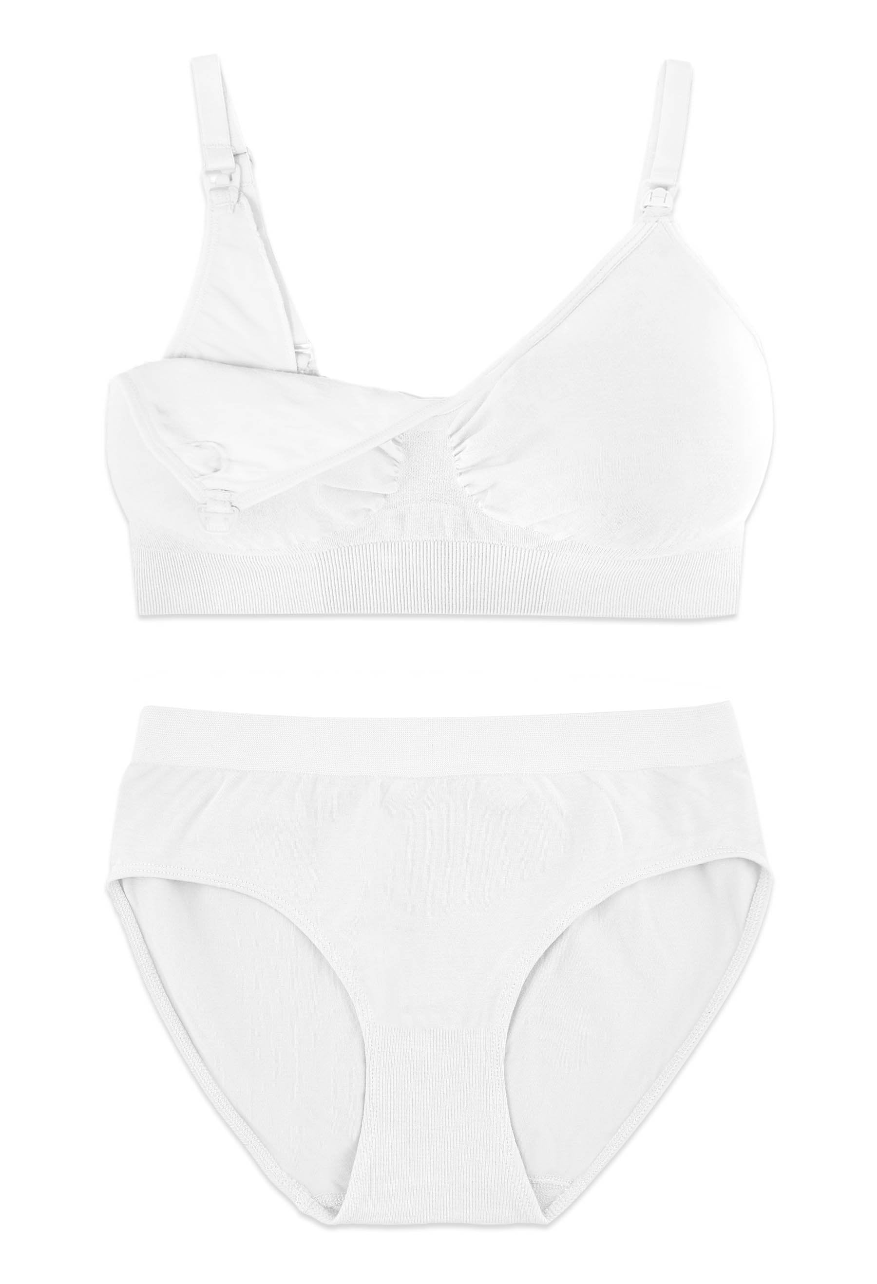 White Bamboo Nursing Bra + High Cut Undies Set