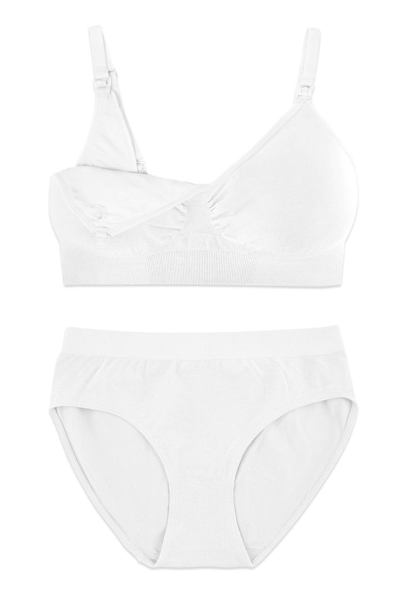 White Bamboo Nursing Bra + High Cut Undies Set