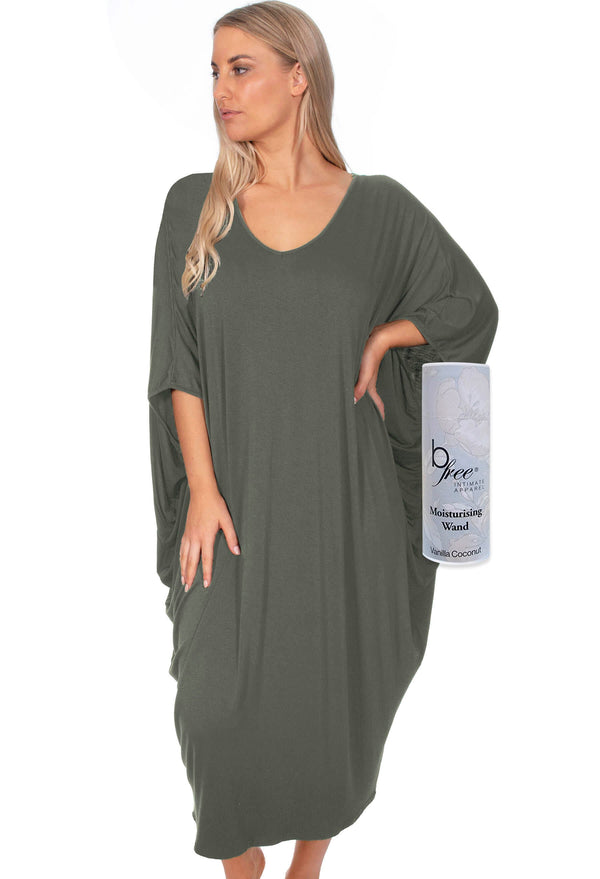 Bamboo V Neck Draped Dress + Vanilla & Coconut Stick Set