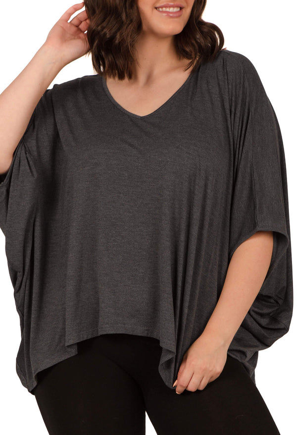 Bamboo V Neck Draped Short Sleeve Top - 2 PACK