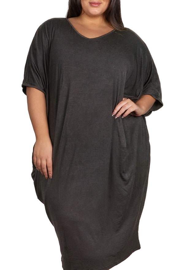 Plus Size Bamboo V Neck Draped Dress