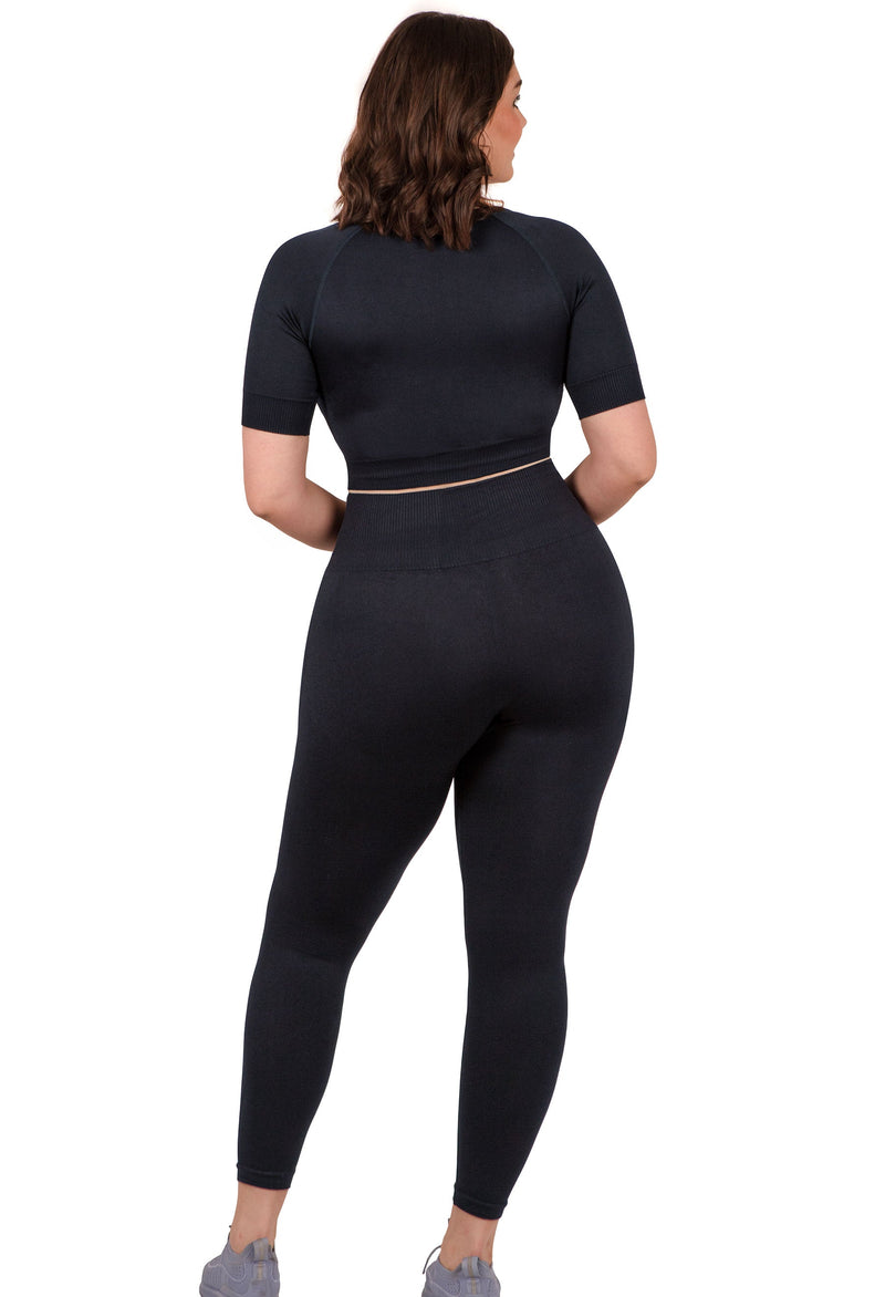 Square Neck Short Sleeve Crop Top and High Waist Full Length Leggings