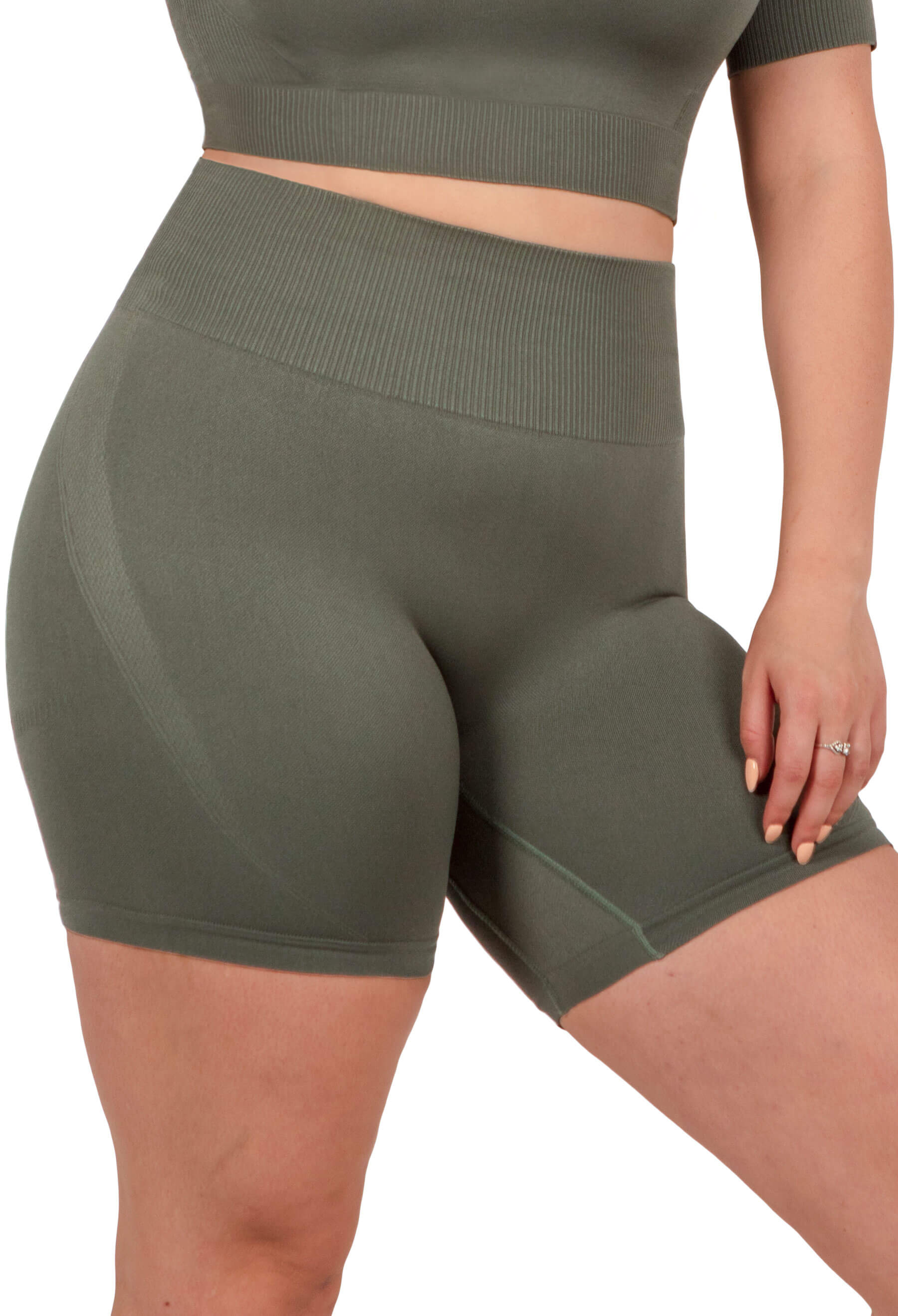 LIFESTYLE KHAKI SEAMLESS KIMBERLY SET (HIGH WAISTED BIKER SHORTS