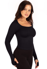 Square Neck Long Sleeve Top & High Waist Full Length Leggings