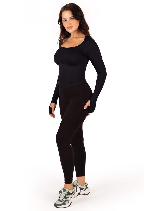 Square Neck Long Sleeve Top & High Waist Full Length Leggings