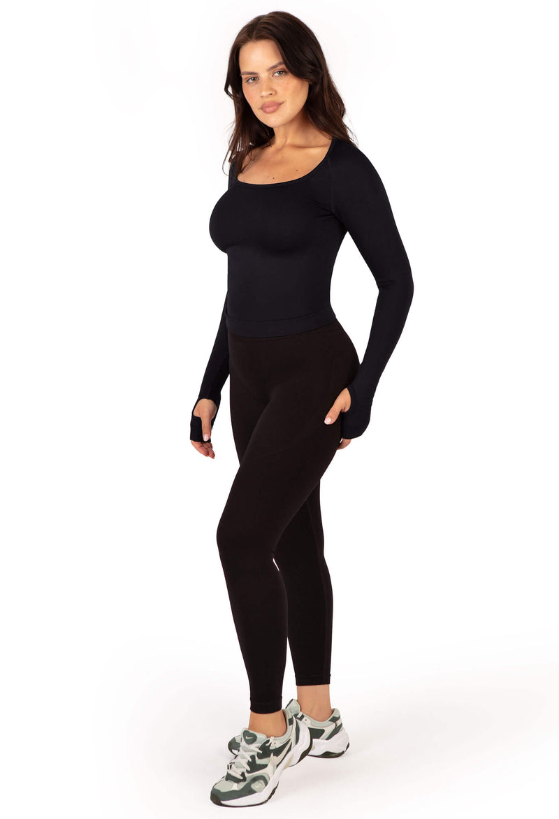 Seamless Square Neck Long Sleeve Thermal Top - 2 Pack