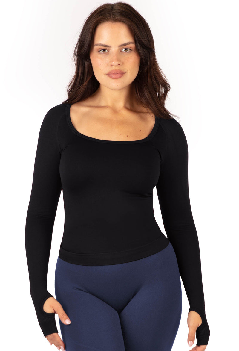 Seamless Square Neck Long Sleeve Thermal Top - 2 Pack