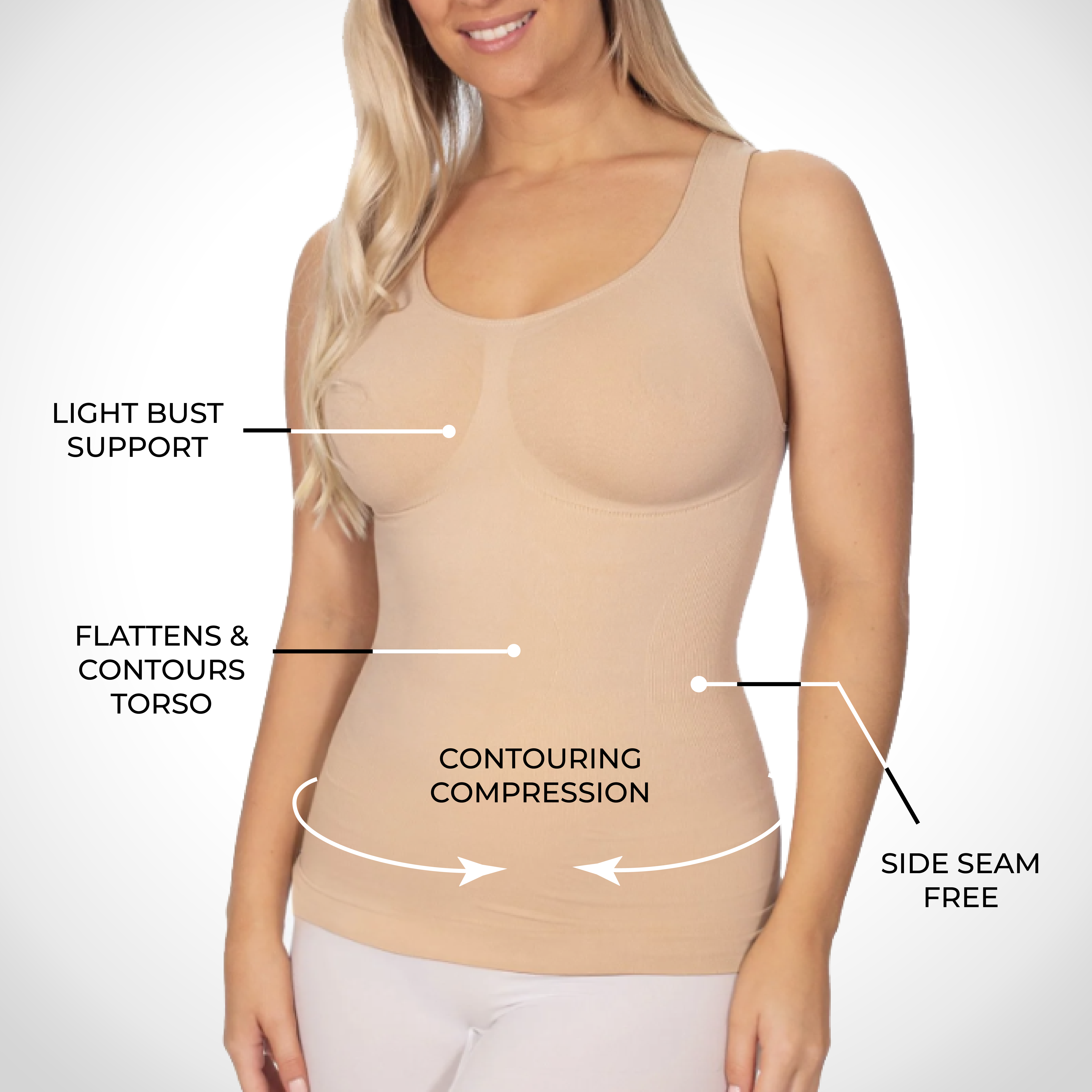 Camishaper Women's Body Shaper Camisole Tank Top Size XL Beige Stretch