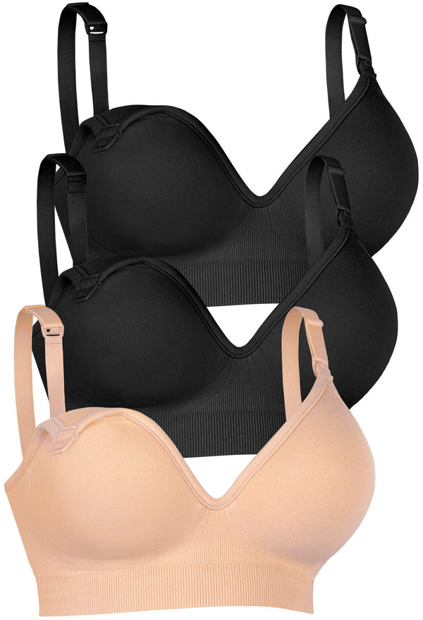 Plunge Nursing Comfort Bra – Wireless with Fixed Moulded Cups - 3 Pack