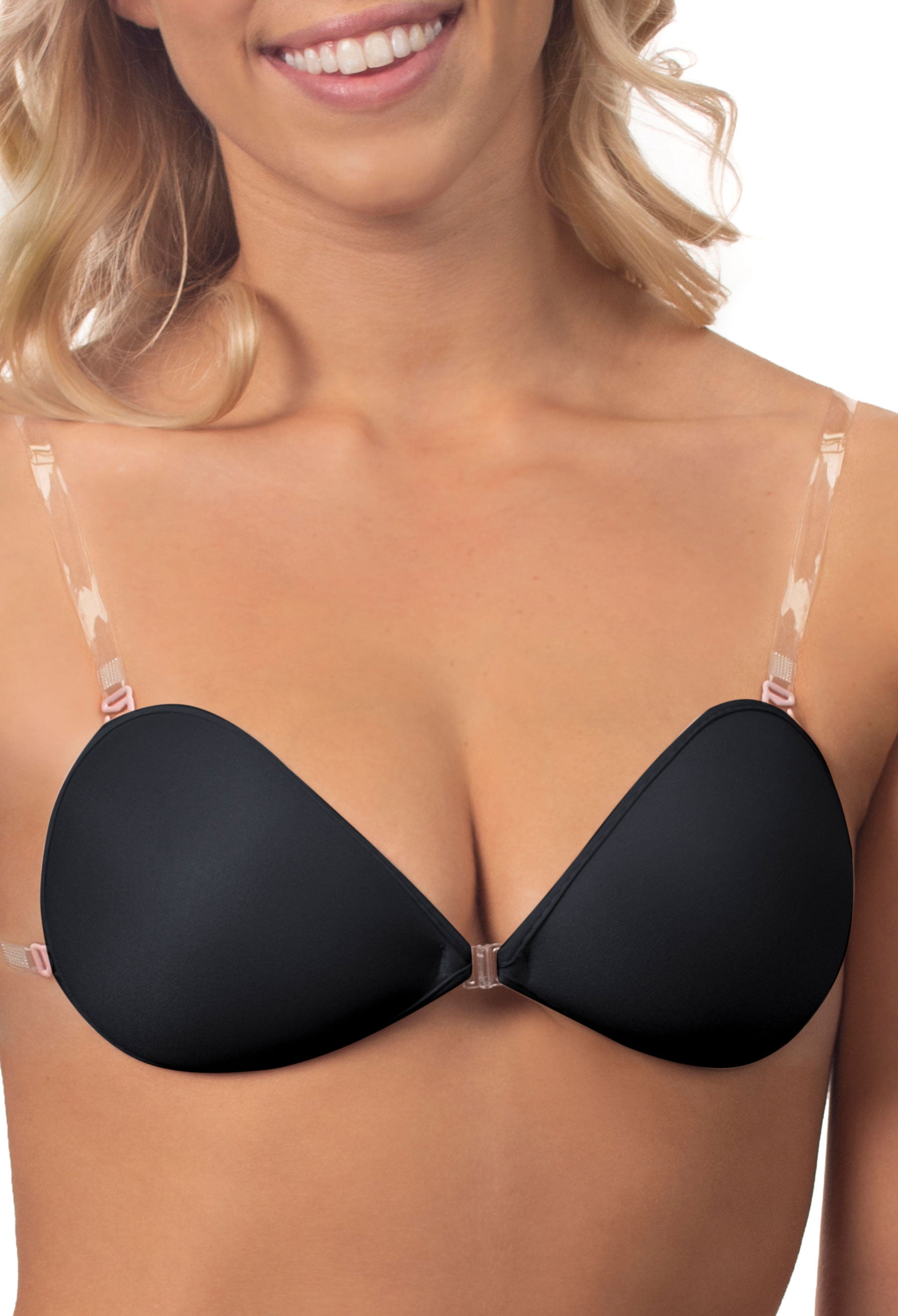 Plus Solid Strapless Push Up Bra With 1pair Clear Strap
