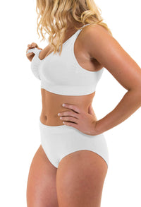 White Bamboo Nursing Bra + High Cut Undies Set With FREE Eco-Friendly Reusable Nursing Pads