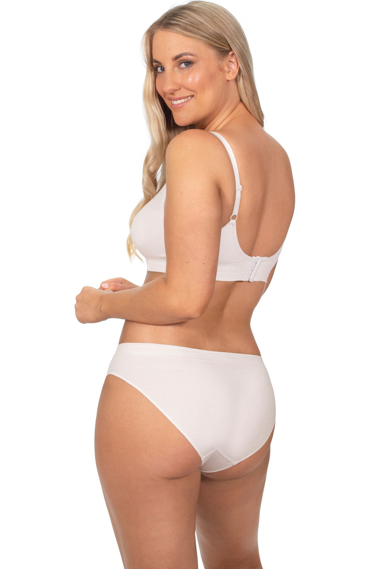 White Bamboo Padded Wire Free Bra and Bikini Set With FREE Nipple Covers