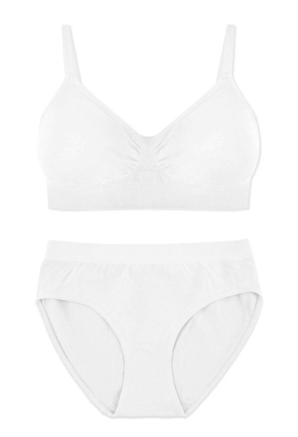 White Bamboo Padded Wire Free Bra and High Cut Brief Set