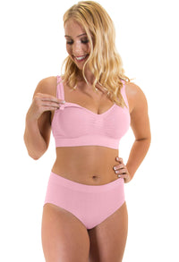 Pink Bamboo Nursing Bra + High Cut Undies Set With FREE Eco-Friendly Reusable Nursing Pads