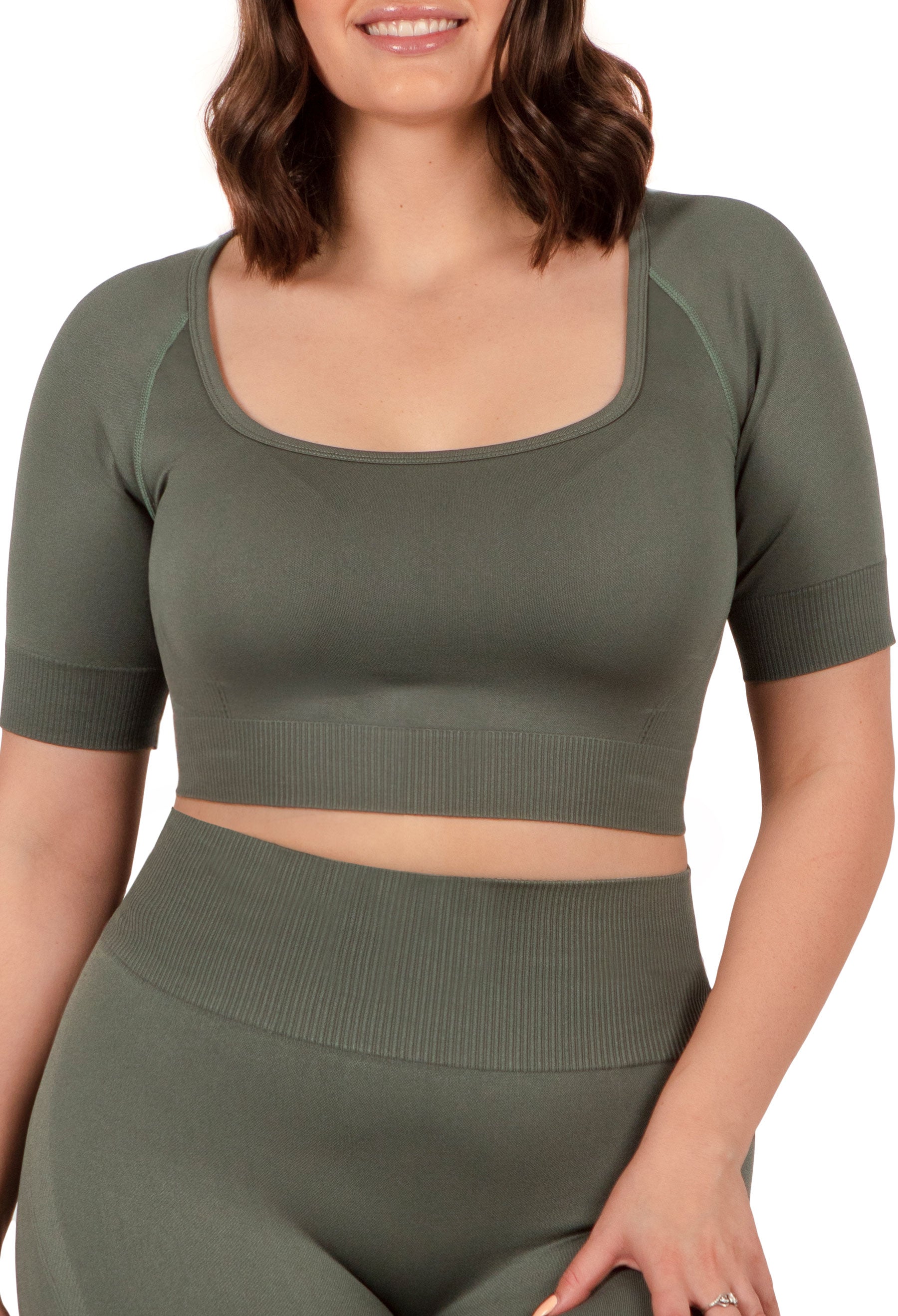 Seamless Square Neck Short Sleeve Crop Top