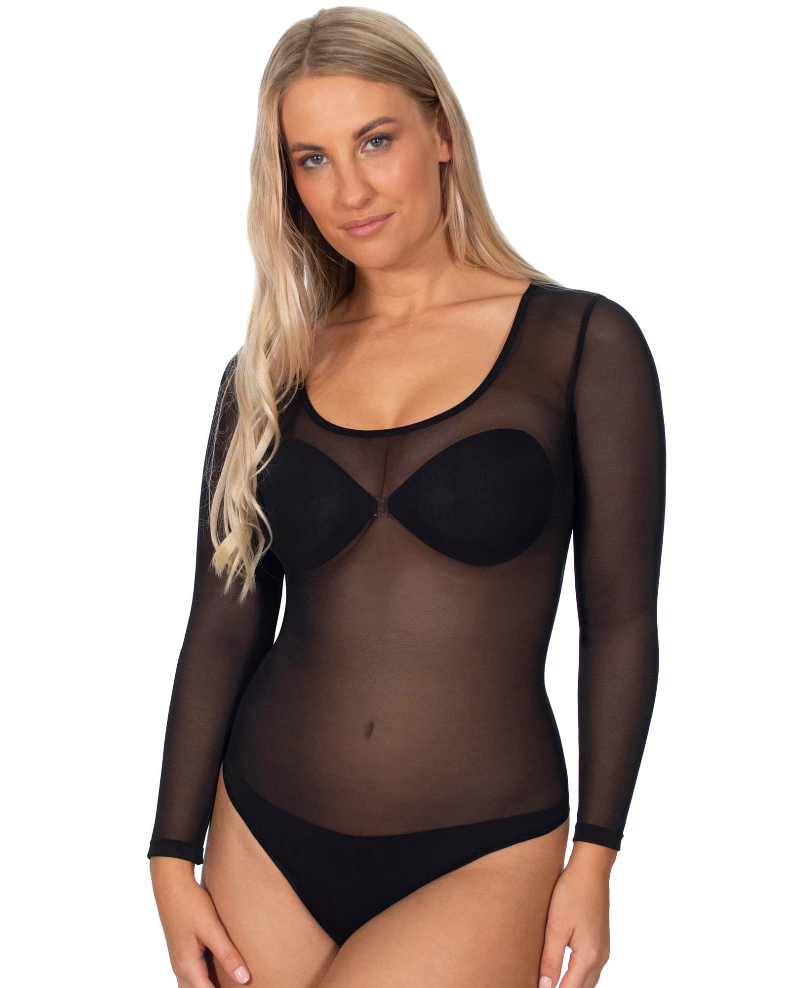 Power Mesh Front Shaping Panel Sexy Bodysuit