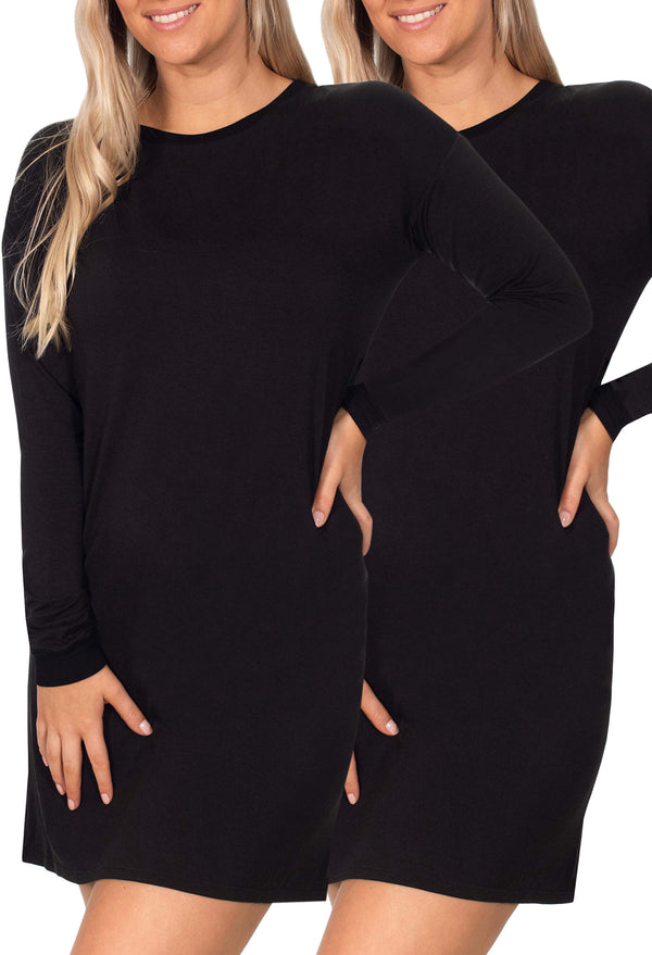 Bamboo Long Sleeve Relaxed Fit Dress - 2 Pack