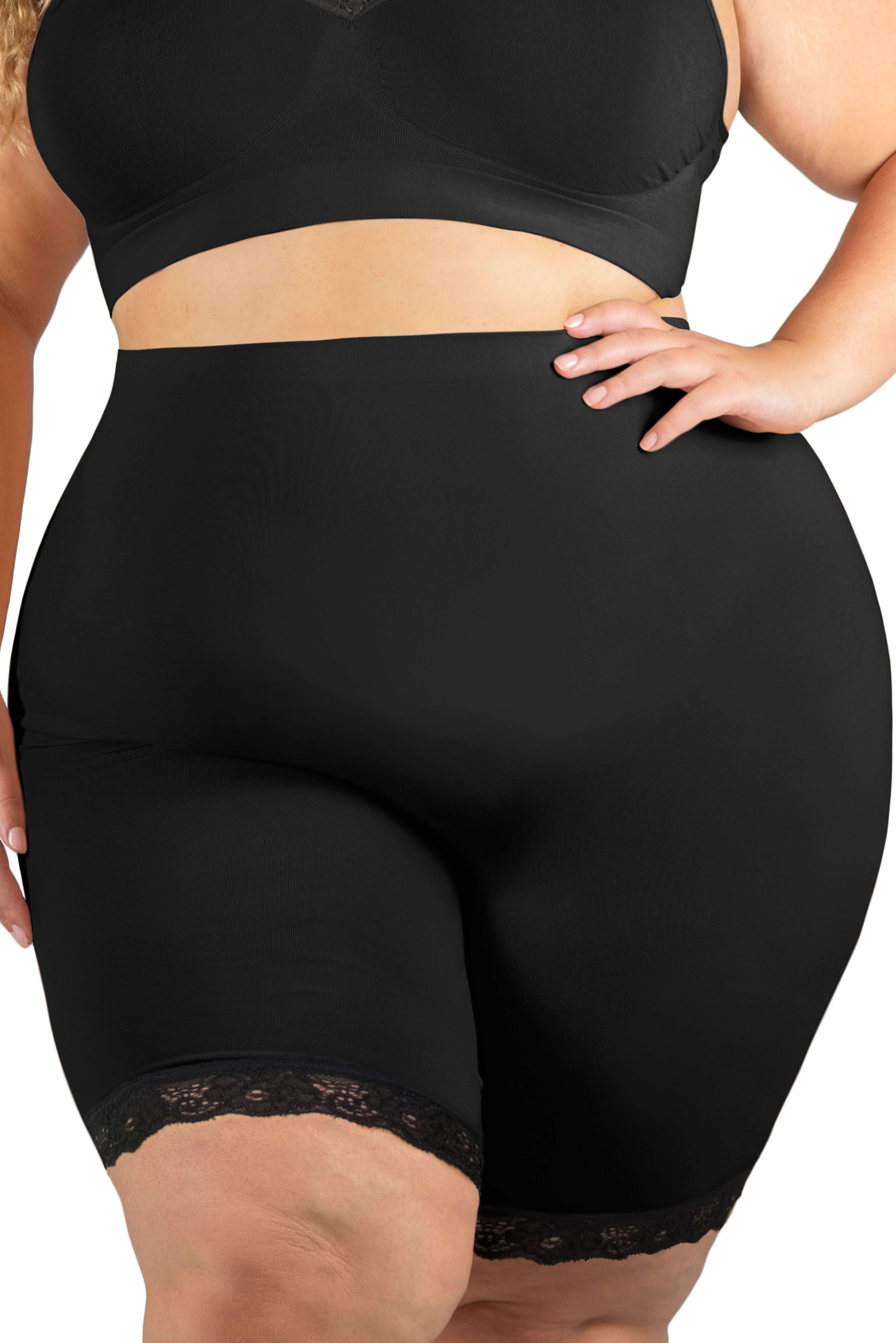 Plus Size Black Anti Chafing High Waisted Shorts, Sizes 16 to 36