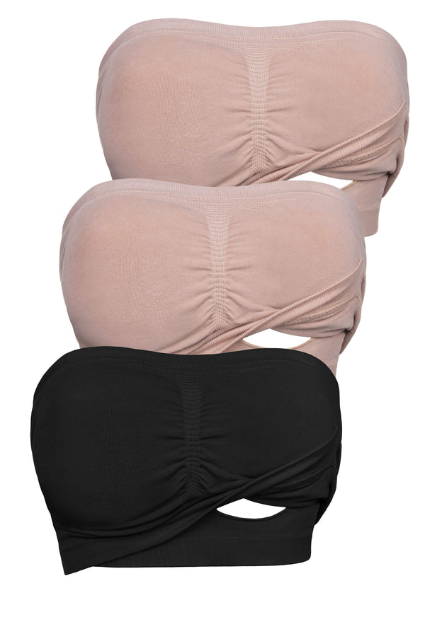 Full Bust Bamboo Strapless Maternity & Nursing Wire Free ﻿Bra - 3 Pack