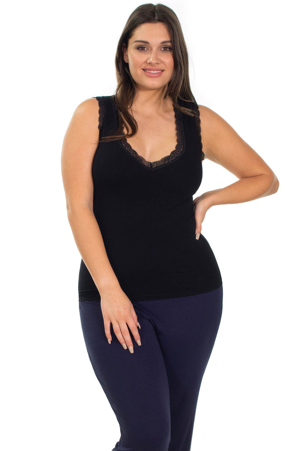 Luxury Cotton Rich Lace Curvy Tank Top