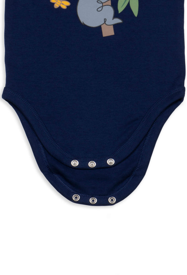 100% Organic Cotton Short Sleeve Baby Bodysuit - Navy Koala