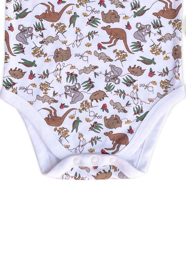 Short Sleeve Baby Bodysuit - 100% Organic Cotton - Native Aussie Animals