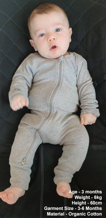 Baby Grow Suit 2-Way Zip With Foldover Mitts - 100% Organic Cotton