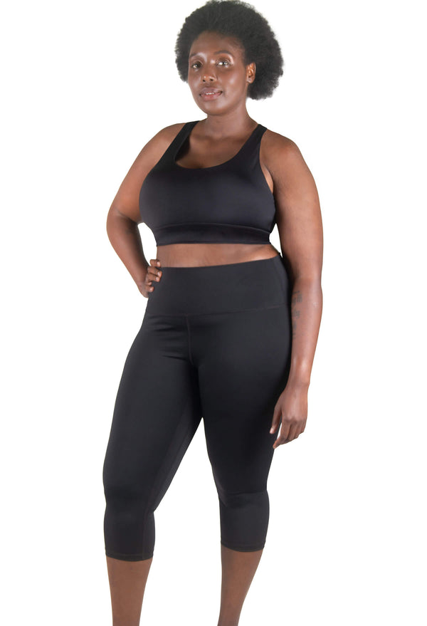 Plus Size High Waisted 3/4 Capri Gym Leggings (Lint & Pet Hair Resistant)