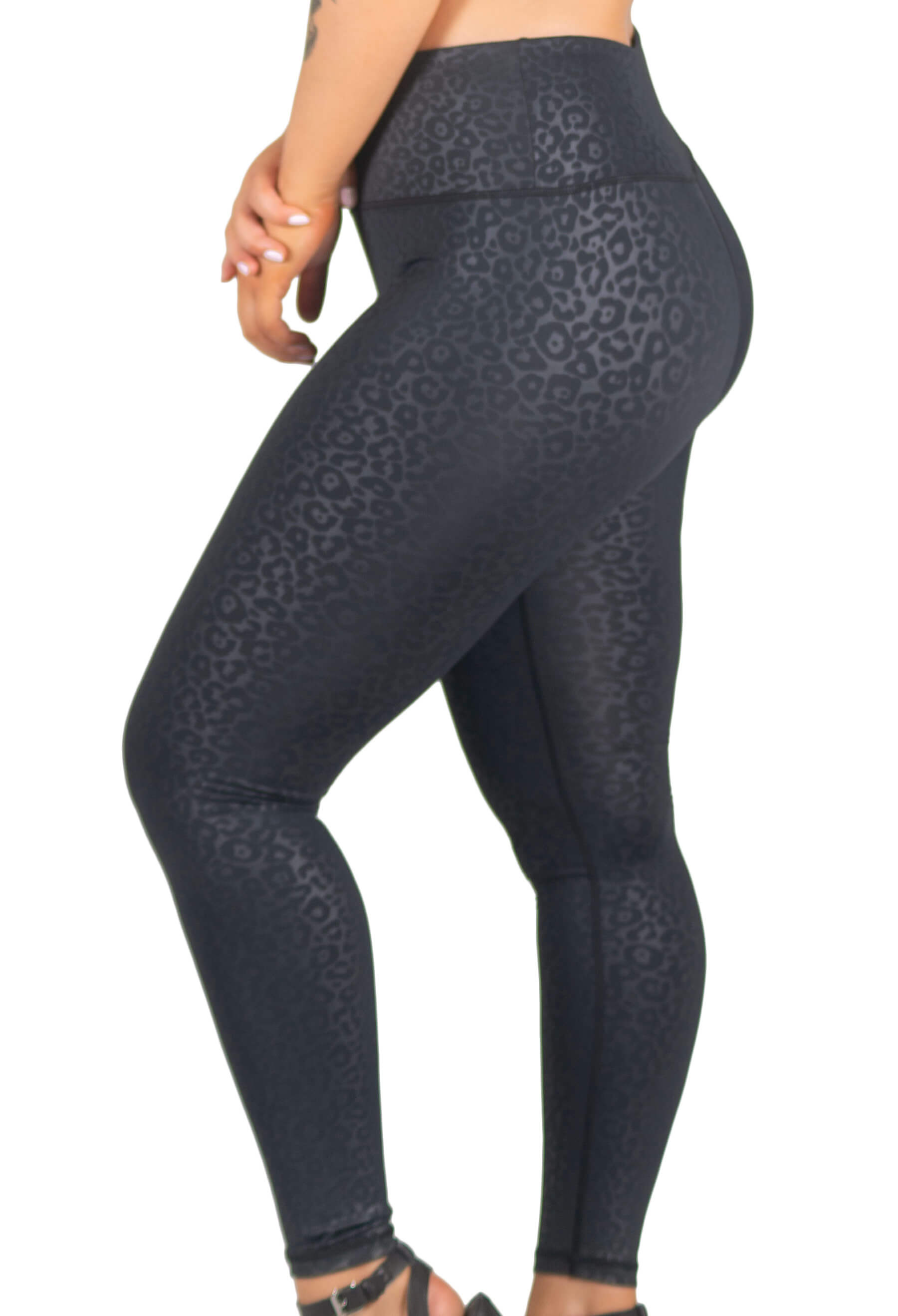 Workout leggings - Black and leopard print - Shaping performance