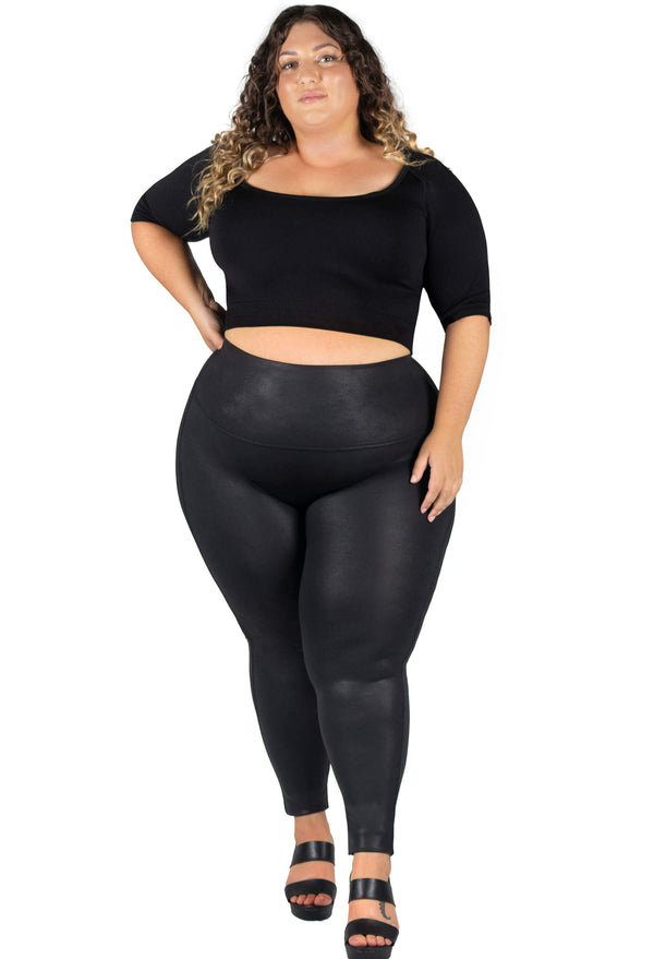 Plus Size High Rise Faux Leather Leggings