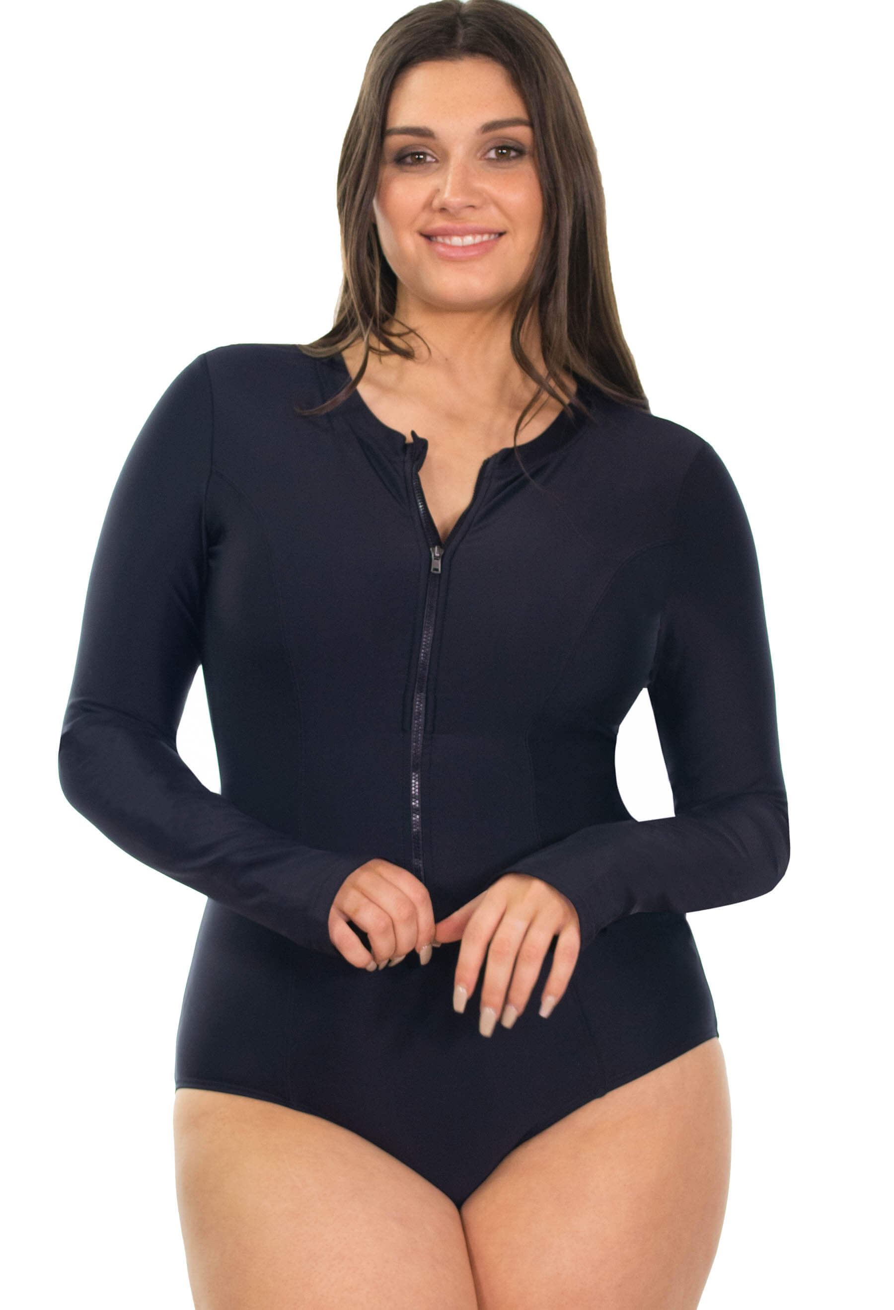 Black Swimsuits One Piece Women Swimwear Long Sleeve Bodysuit