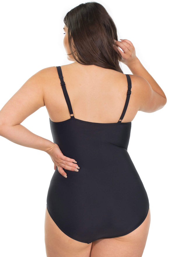 One-Piece Black Swimsuit with Ruched Bust