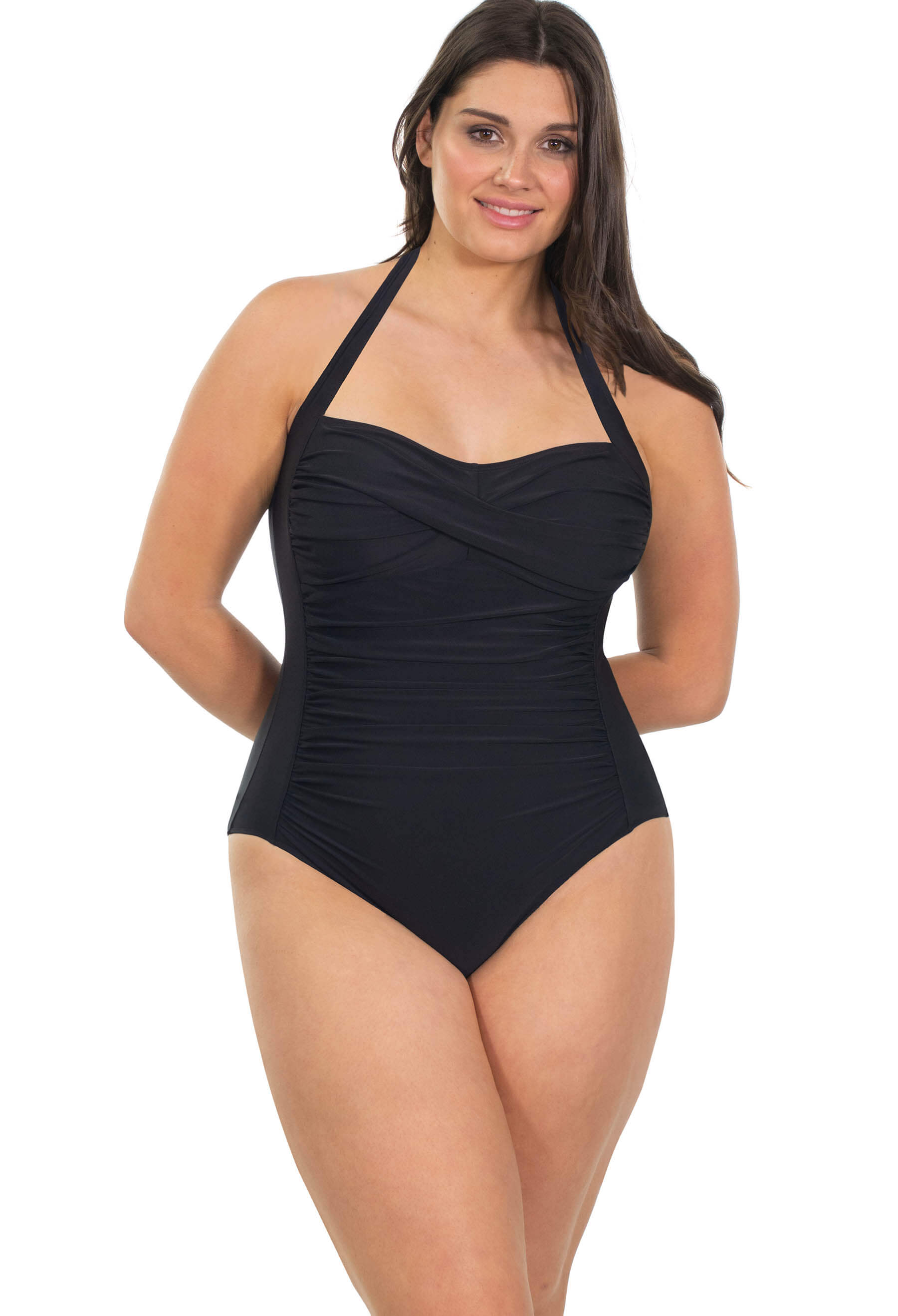 Petite Halter One-Piece with Ruched Bust, SWIMWEAR