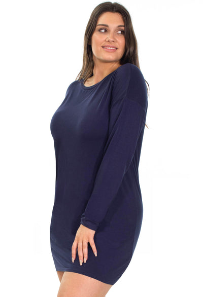 Bamboo Long Sleeve Relaxed Fit Dress - Navy