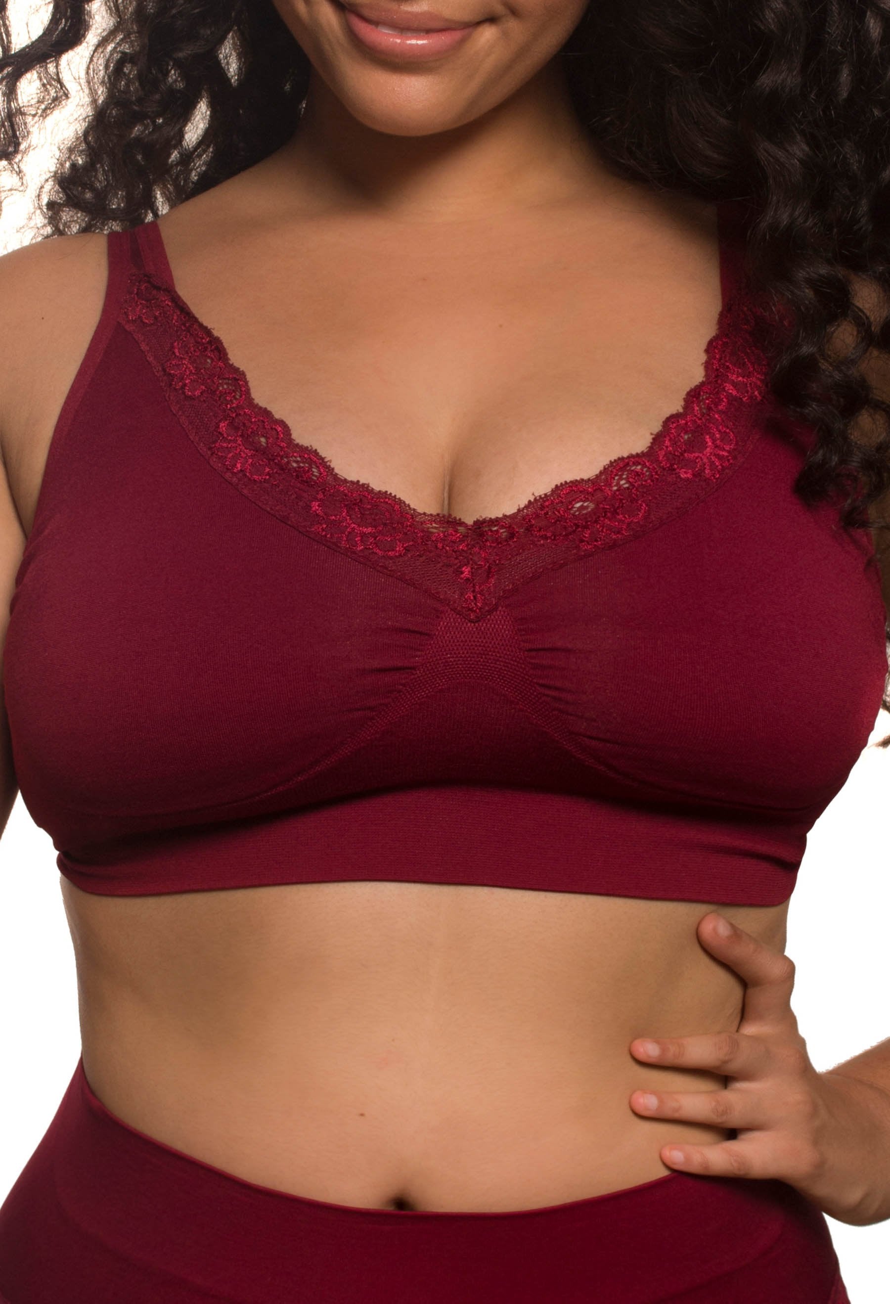 Buy Non-Padded Non-Wired Full Cup Minimiser Bra in Maroon - Lace