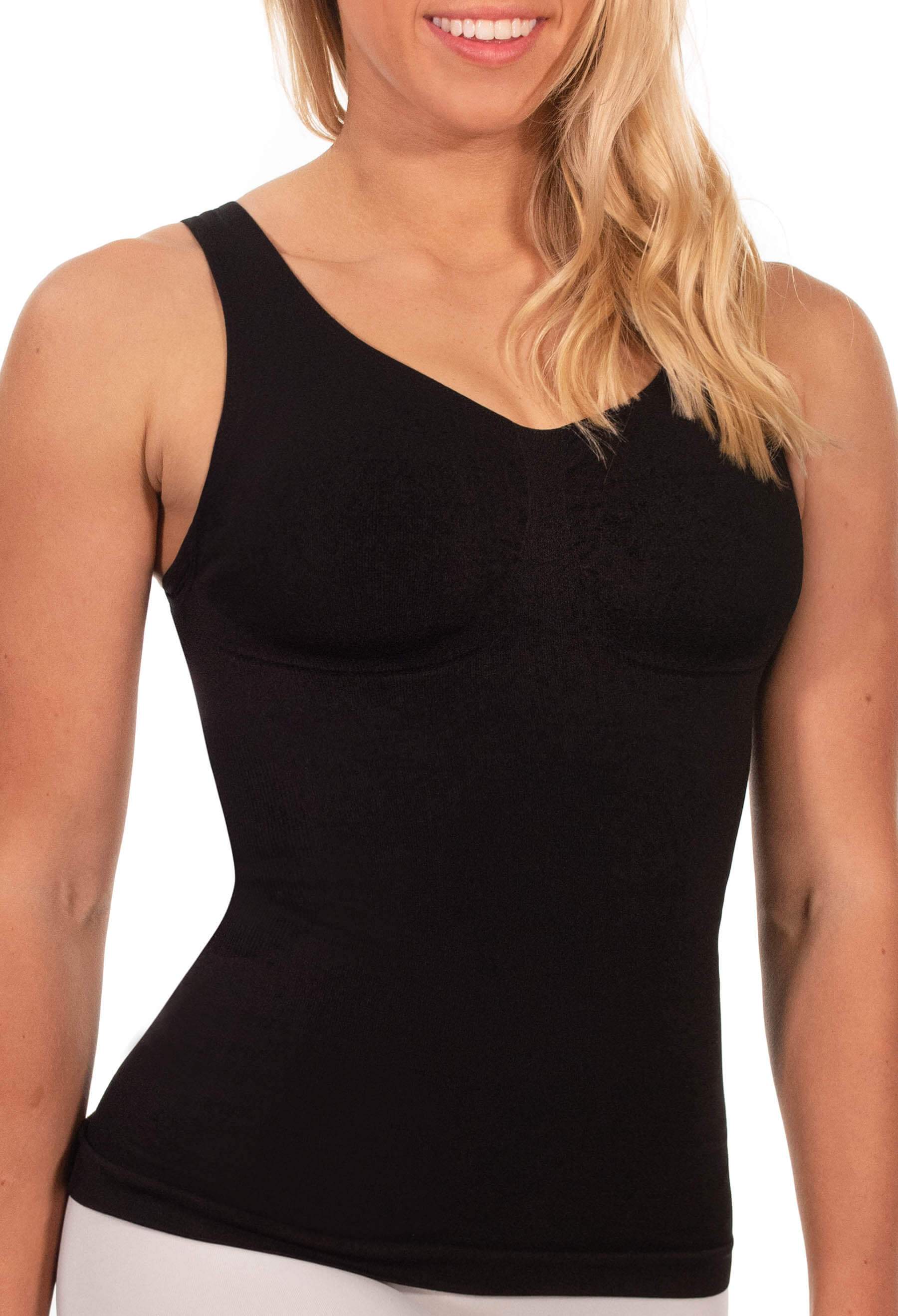 Womens 3PK Tummy Control Shapewear Tank Tops Seamless Square Neck  Compression Tops Slimming Body Shaper Camisole-Black/White/Nude S